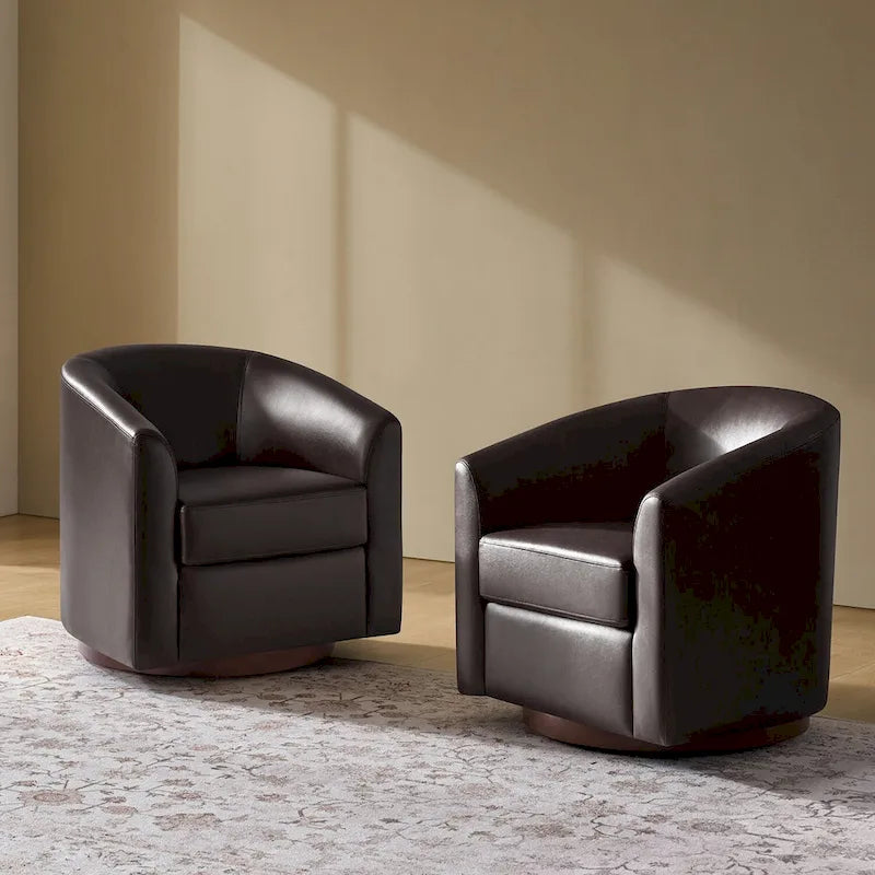 Chaise pivotante moderne Haley en similicuir avec piètement en bois massif, lot de 2 par HULALA HOME