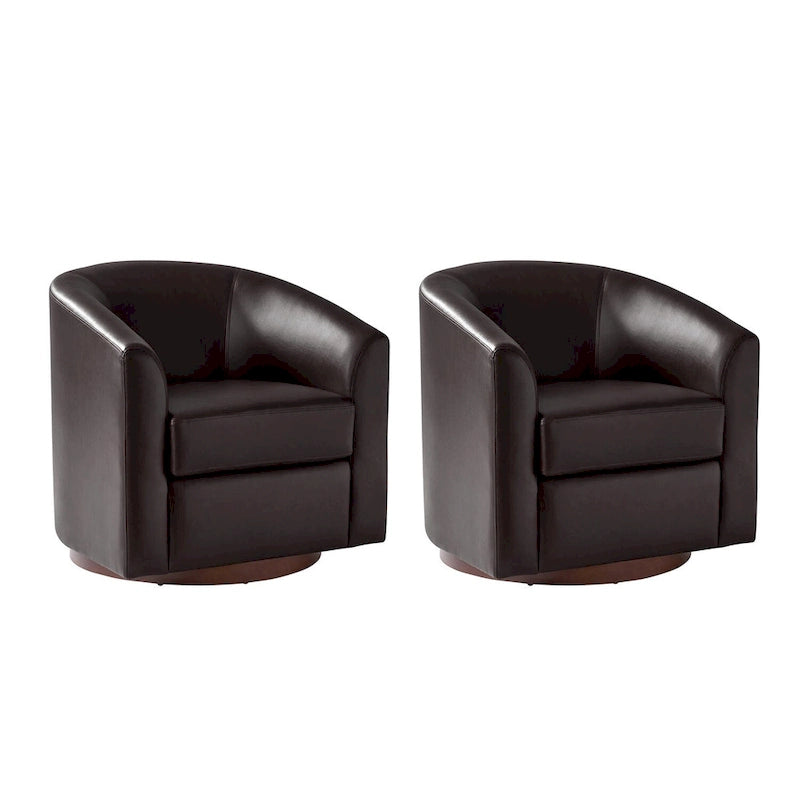 Chaise pivotante moderne Haley en similicuir avec piètement en bois massif, lot de 2 par HULALA HOME