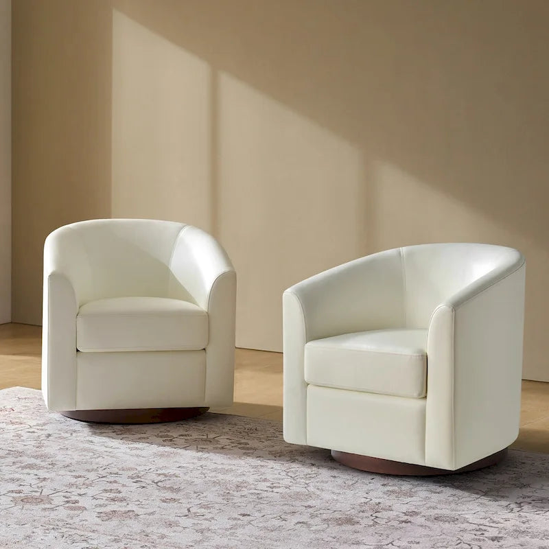 Chaise pivotante moderne Haley en similicuir avec piètement en bois massif, lot de 2 par HULALA HOME
