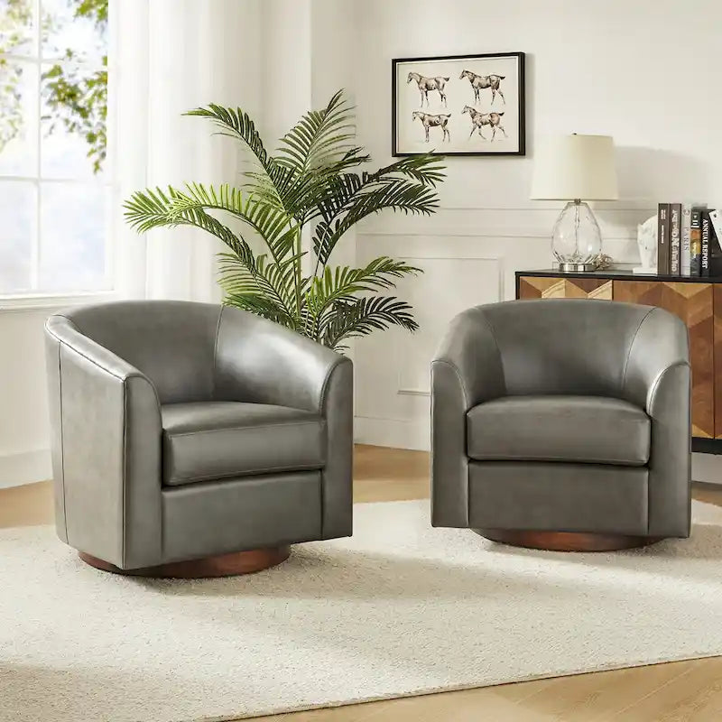 Chaise pivotante moderne Haley en similicuir avec piètement en bois massif, lot de 2 par HULALA HOME