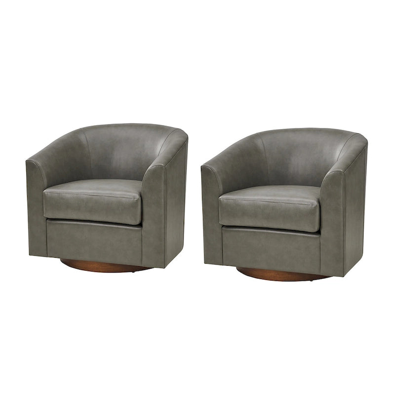 Chaise pivotante moderne Haley en similicuir avec piètement en bois massif, lot de 2 par HULALA HOME