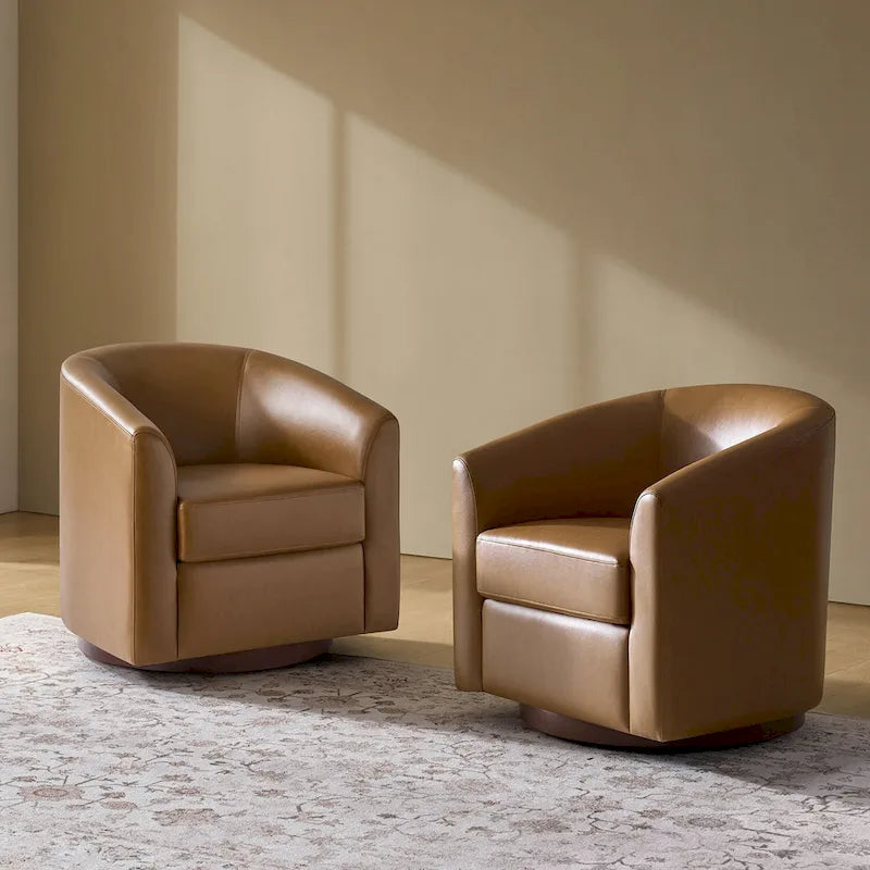 Chaise pivotante moderne Haley en similicuir avec piètement en bois massif, lot de 2 par HULALA HOME