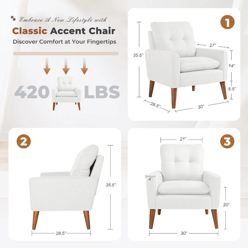 Fauteuil d'appoint Homall, Fauteuil Moderne en Tissu Rembourré avec Pieds en Bois, Chaise Longue pour Salon