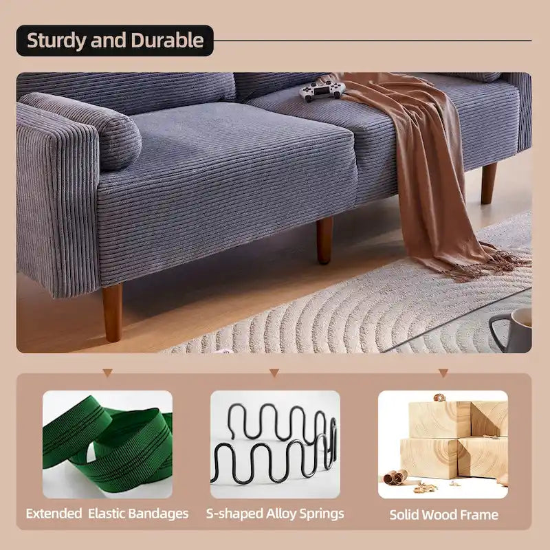 HOOOWOOO Canapé Rembourré de Style Mid-Century Modern avec Coussins Roulés