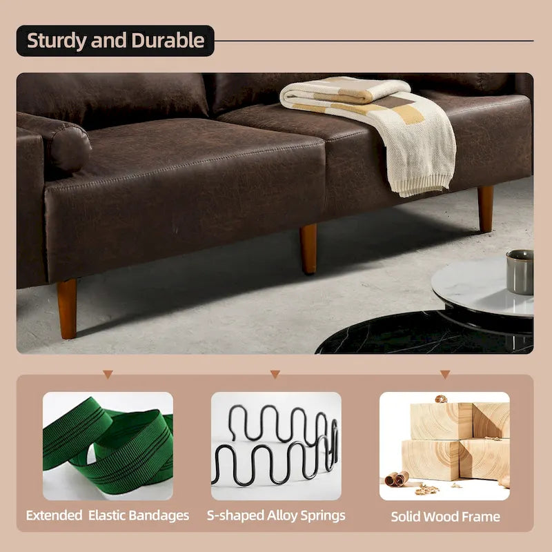 HOOOWOOO Canapé Rembourré de Style Mid-Century Modern avec Coussins Roulés