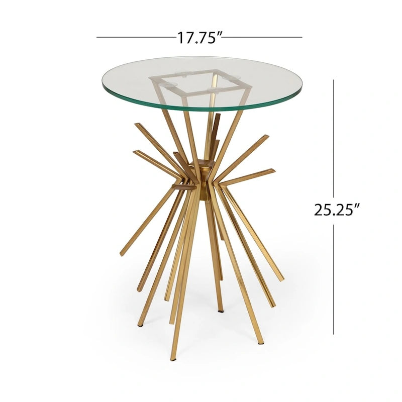 Table d'appoint Helios Modern Glam Sunburst fabriquée à la main avec plateau en verre trempé par Christopher Knight Home