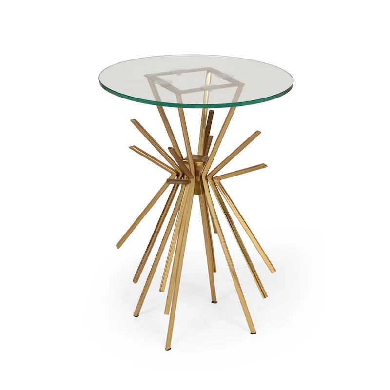 Table d'appoint Helios Modern Glam Sunburst fabriquée à la main avec plateau en verre trempé par Christopher Knight Home