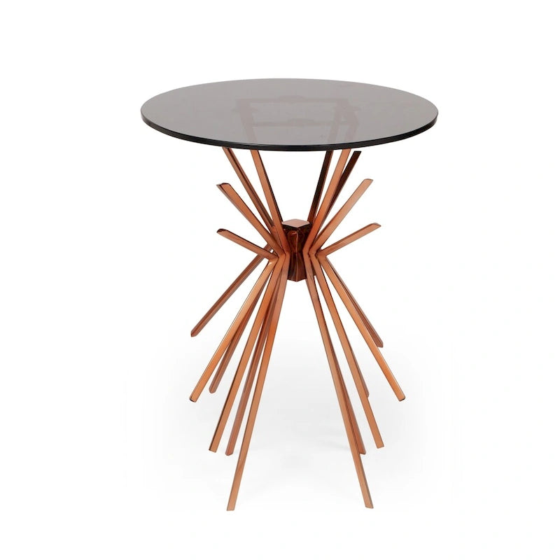 Table d'appoint Helios Modern Glam Sunburst fabriquée à la main avec plateau en verre trempé par Christopher Knight Home