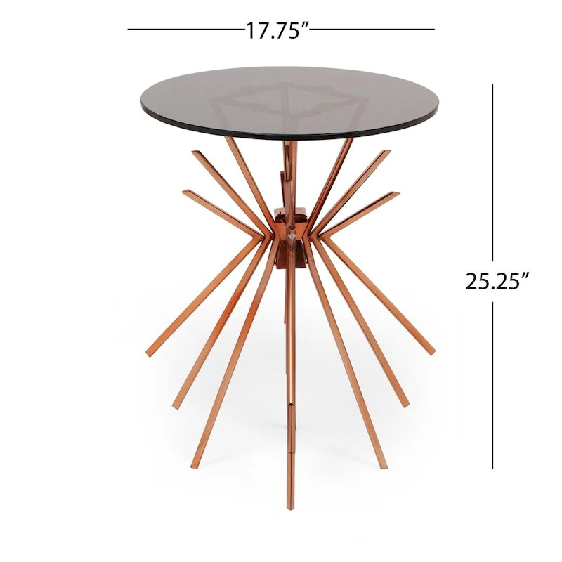 Table d'appoint Helios Modern Glam Sunburst fabriquée à la main avec plateau en verre trempé par Christopher Knight Home