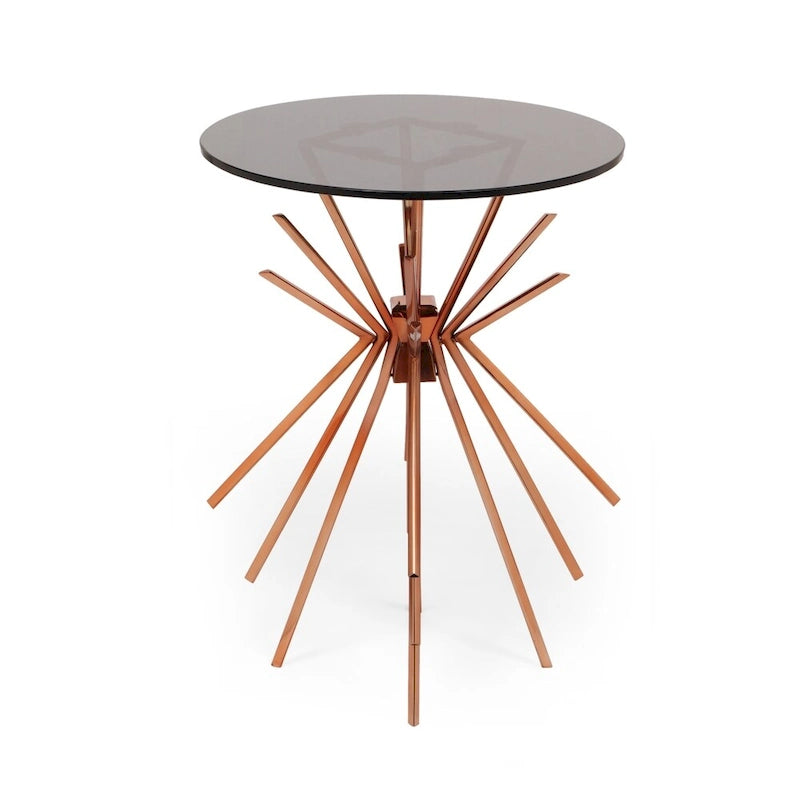 Table d'appoint Helios Modern Glam Sunburst fabriquée à la main avec plateau en verre trempé par Christopher Knight Home