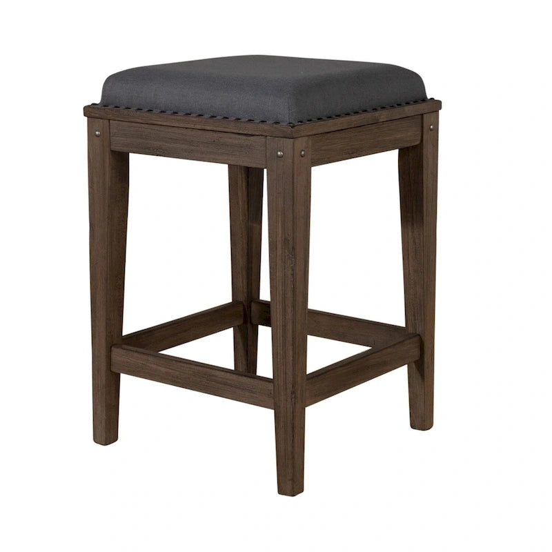 Tabouret de console rembourré en métal Sonoma Road vieilli, battu, écorce, étain antique - 17x17x26