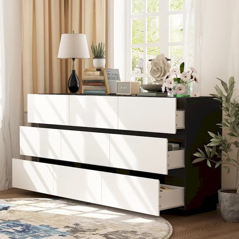Commode moderne minimaliste à neuf tiroirs/six tiroirs, solution de rangement