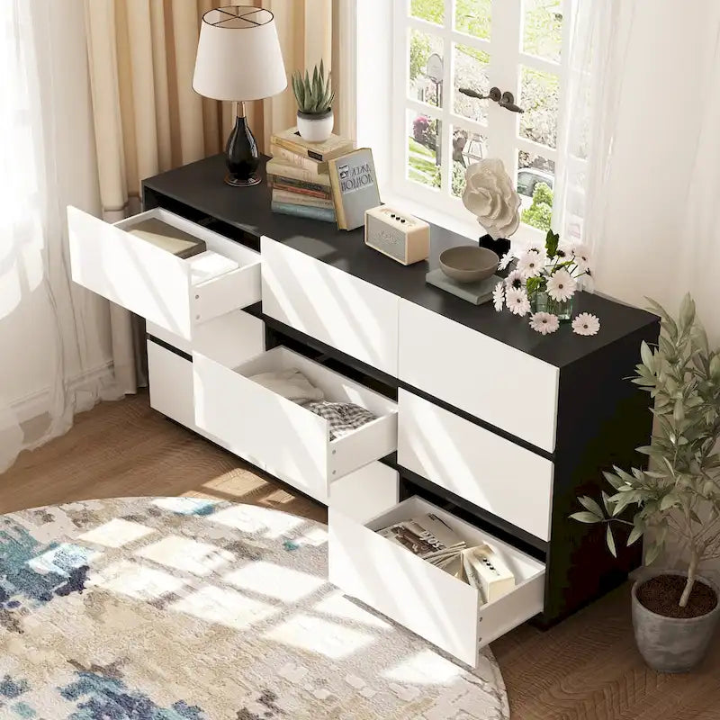 Commode moderne minimaliste à neuf tiroirs/six tiroirs, solution de rangement