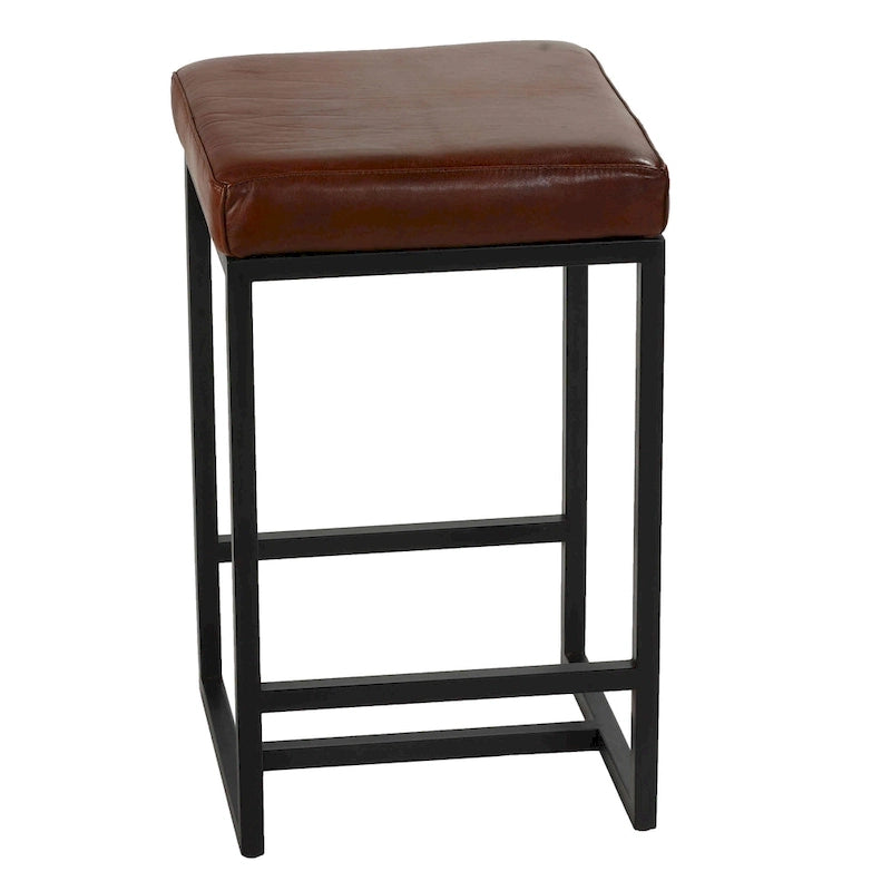 Tabouret de comptoir sans dossier Bare Decor Cognac en 100 % cuir véritable, marron
