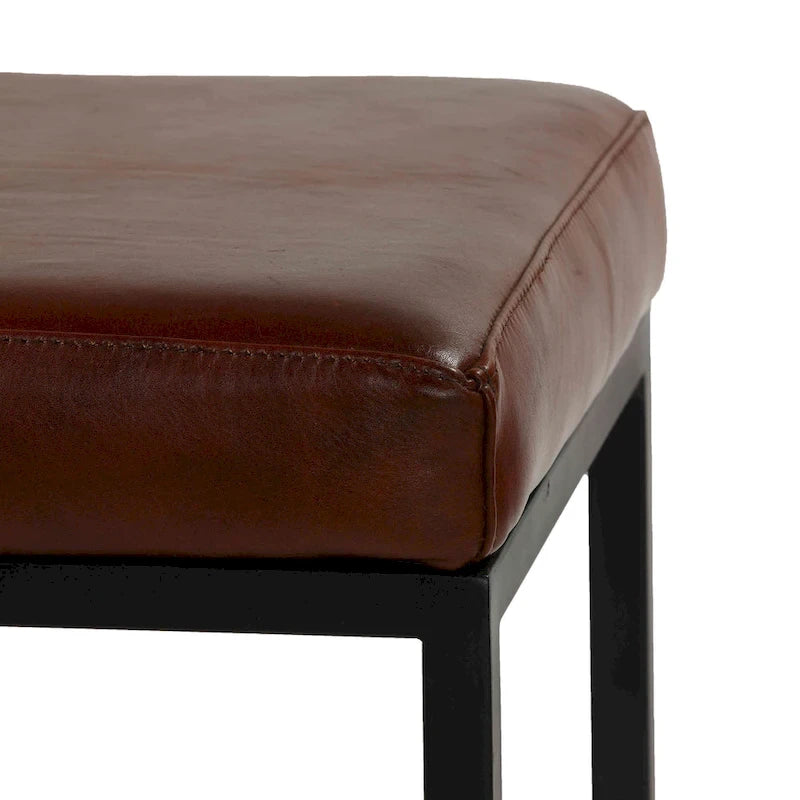 Tabouret de comptoir sans dossier Bare Decor Cognac en 100 % cuir véritable, marron