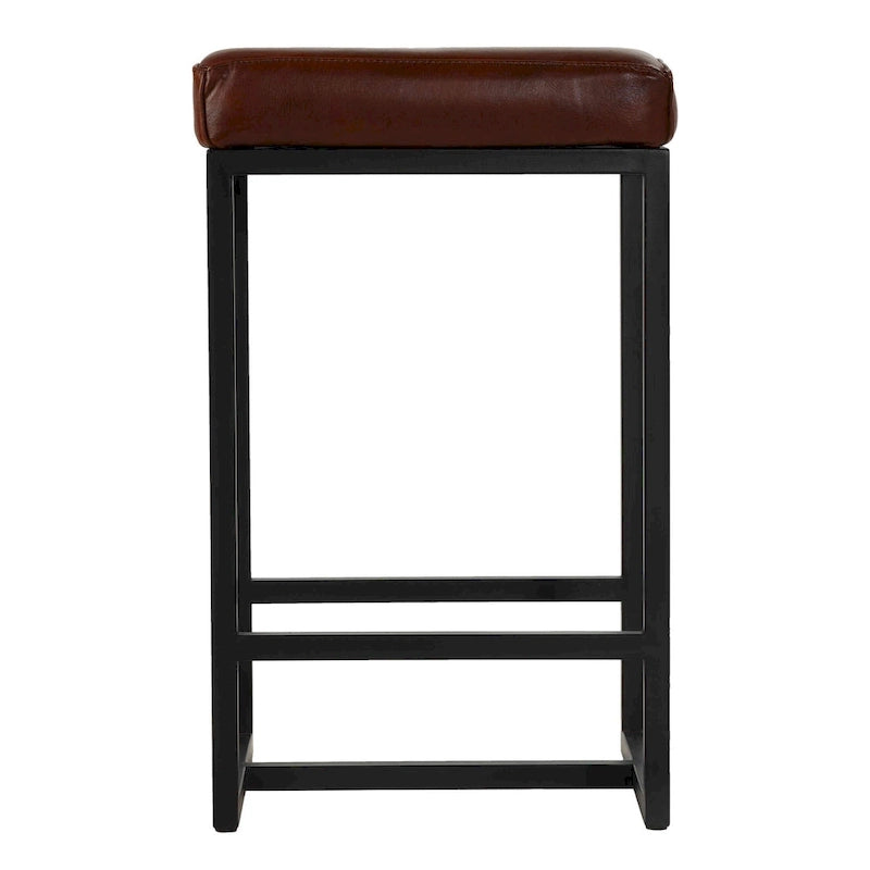 Tabouret de comptoir sans dossier Bare Decor Cognac en 100 % cuir véritable, marron