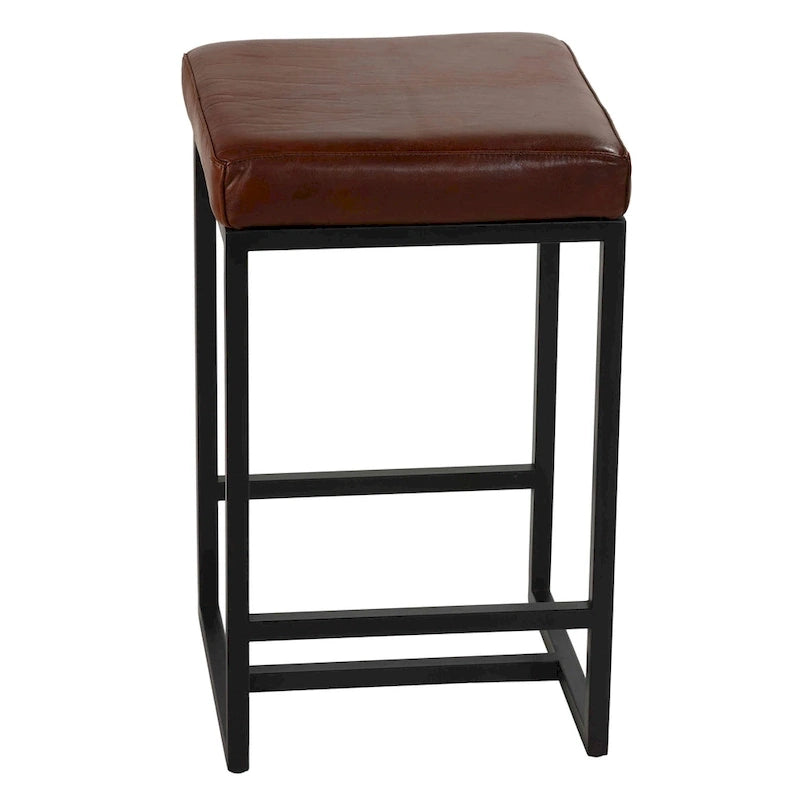 Tabouret de comptoir sans dossier Bare Decor Cognac en 100 % cuir véritable, marron