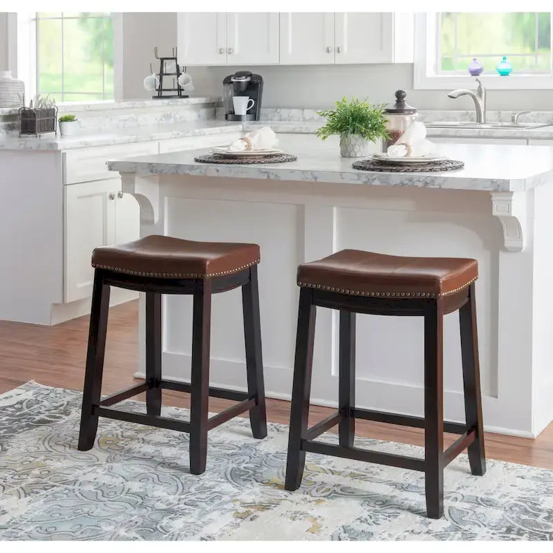 Linon Willamette Cognac Faux Leather Counter Stool