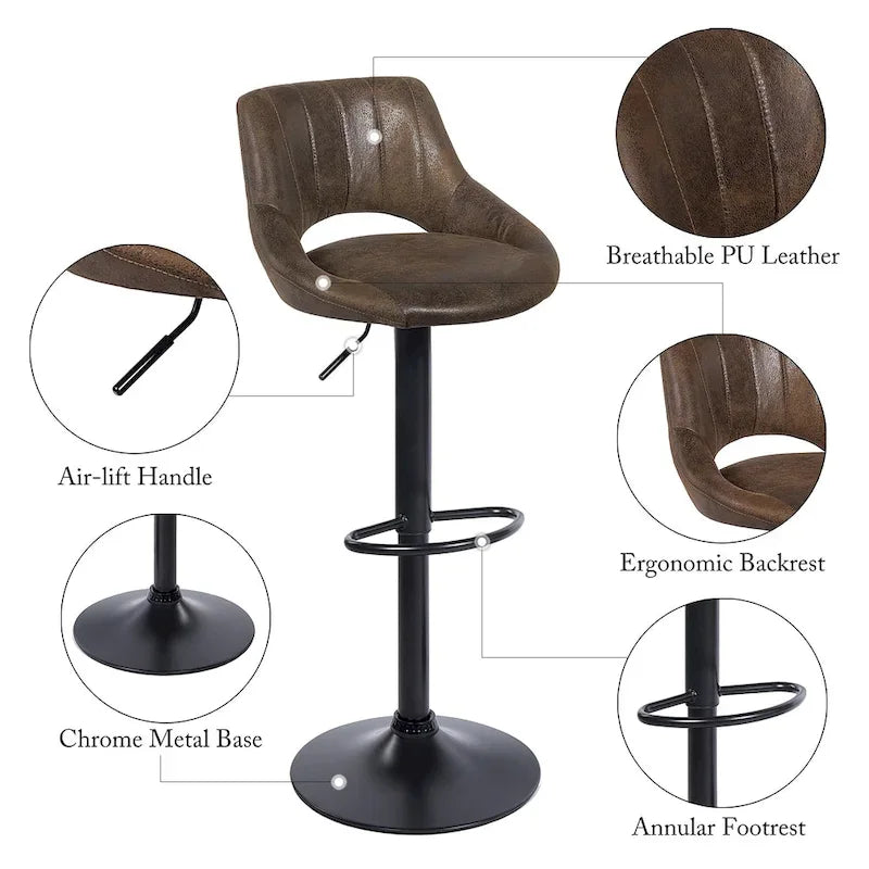 Tabouret de bar pivotant réglable rétro (lot de 2)