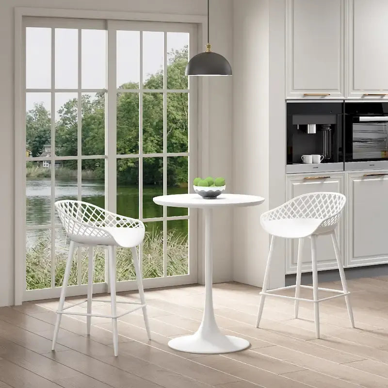 Tabouret de comptoir Kurv moderne du milieu du siècle avec pieds en acier pour l'intérieur ou l'extérieur – Lot de 2