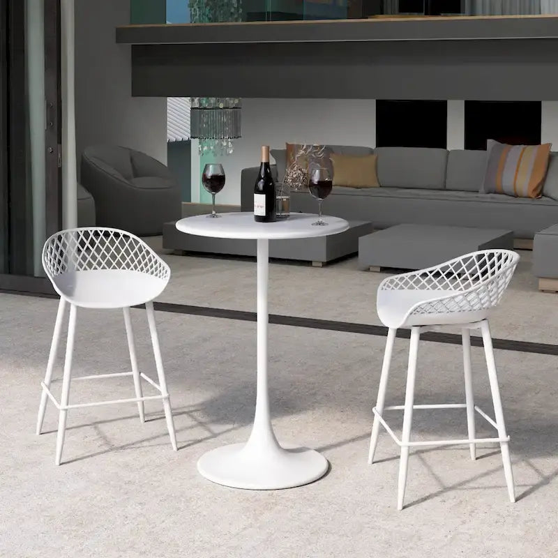 Tabouret de comptoir Kurv moderne du milieu du siècle avec pieds en acier pour l'intérieur ou l'extérieur – Lot de 2