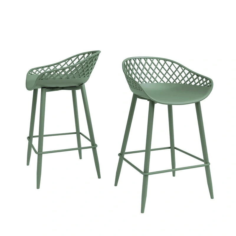 Tabouret de comptoir Kurv moderne du milieu du siècle avec pieds en acier pour l'intérieur ou l'extérieur – Lot de 2