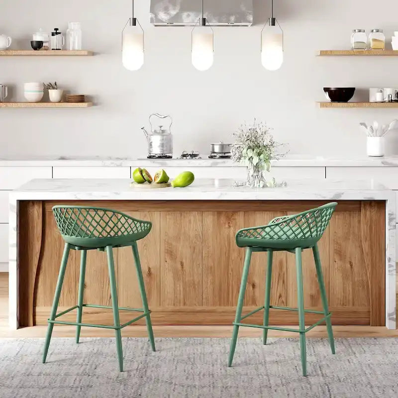 Tabouret de comptoir Kurv moderne du milieu du siècle avec pieds en acier pour l'intérieur ou l'extérieur – Lot de 2