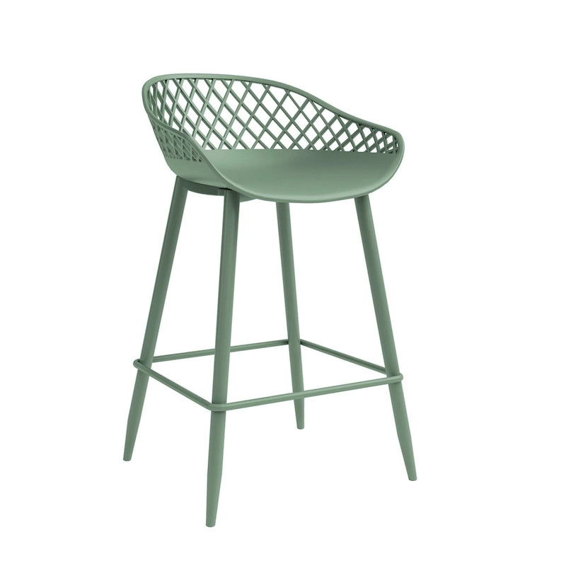 Tabouret de comptoir Kurv moderne du milieu du siècle avec pieds en acier pour l'intérieur ou l'extérieur – Lot de 2