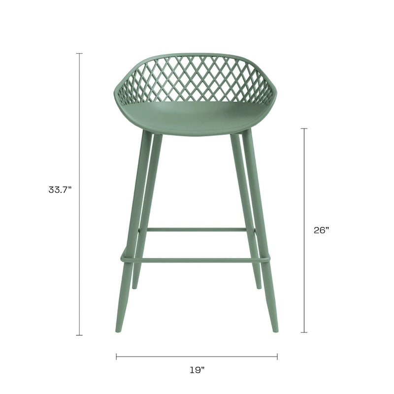 Tabouret de comptoir Kurv moderne du milieu du siècle avec pieds en acier pour l'intérieur ou l'extérieur – Lot de 2