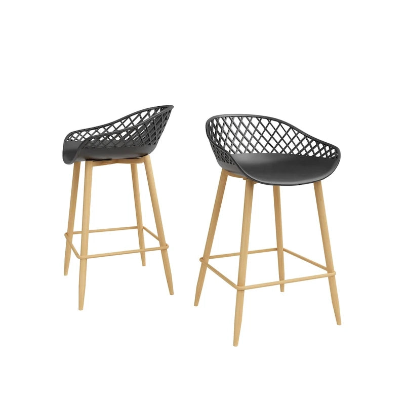 Tabouret de comptoir Kurv moderne du milieu du siècle avec pieds en acier pour l'intérieur ou l'extérieur – Lot de 2