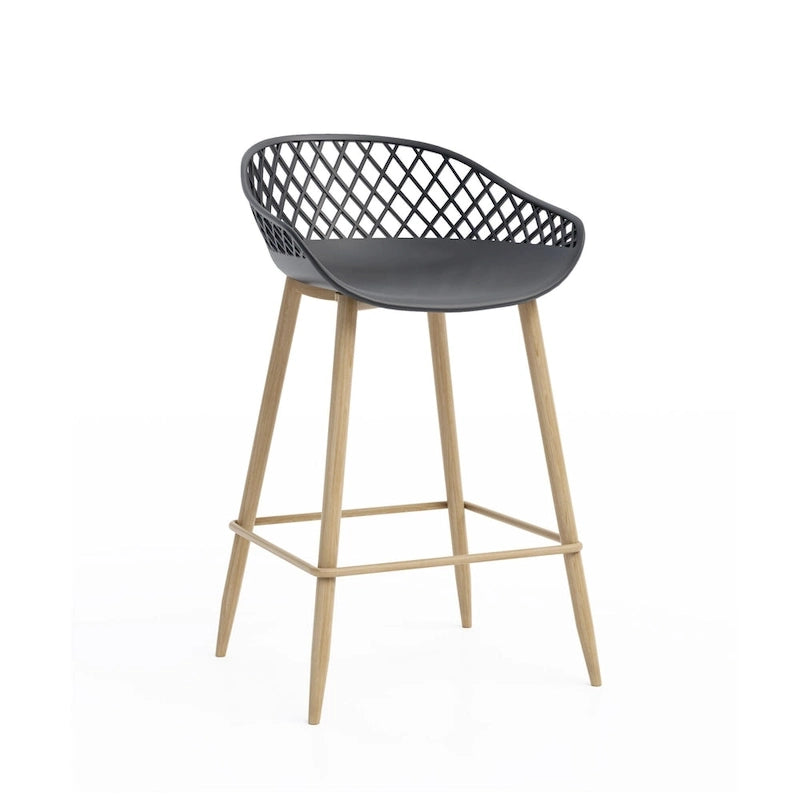 Tabouret de comptoir Kurv moderne du milieu du siècle avec pieds en acier pour l'intérieur ou l'extérieur – Lot de 2