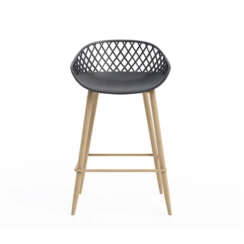 Tabouret de comptoir Kurv moderne du milieu du siècle avec pieds en acier pour l'intérieur ou l'extérieur – Lot de 2