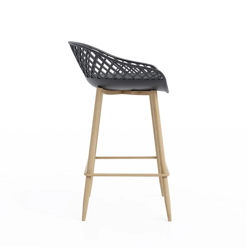 Tabouret de comptoir Kurv moderne du milieu du siècle avec pieds en acier pour l'intérieur ou l'extérieur – Lot de 2