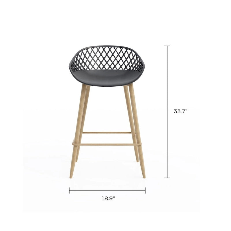 Tabouret de comptoir Kurv moderne du milieu du siècle avec pieds en acier pour l'intérieur ou l'extérieur – Lot de 2