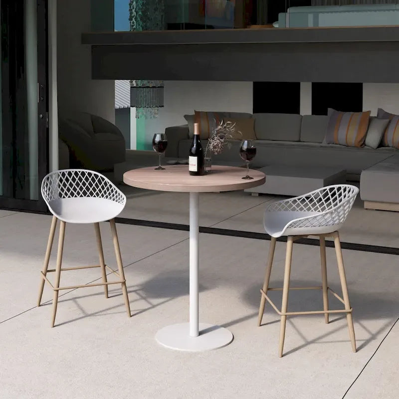 Tabouret de comptoir Kurv moderne du milieu du siècle avec pieds en acier pour l'intérieur ou l'extérieur – Lot de 2