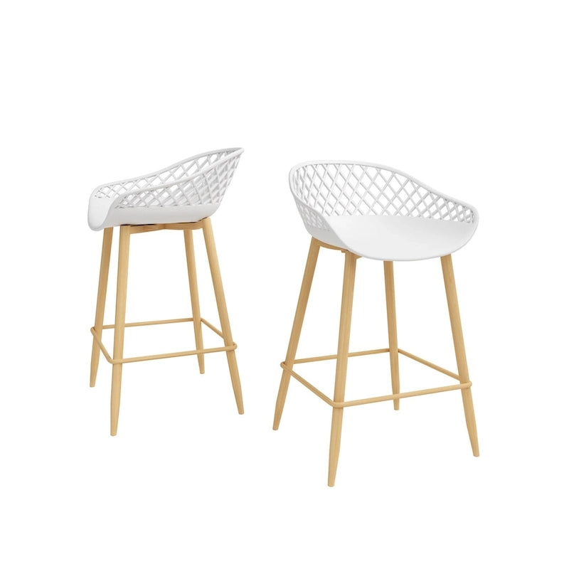 Tabouret de comptoir Kurv moderne du milieu du siècle avec pieds en acier pour l'intérieur ou l'extérieur – Lot de 2