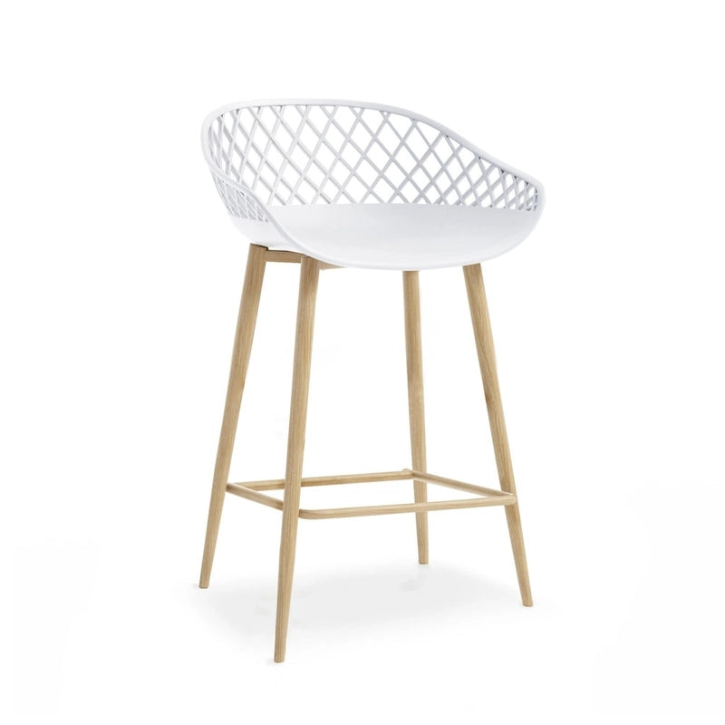 Tabouret de comptoir Kurv moderne du milieu du siècle avec pieds en acier pour l'intérieur ou l'extérieur – Lot de 2
