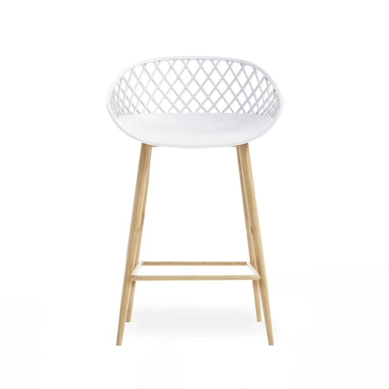 Tabouret de comptoir Kurv moderne du milieu du siècle avec pieds en acier pour l'intérieur ou l'extérieur – Lot de 2