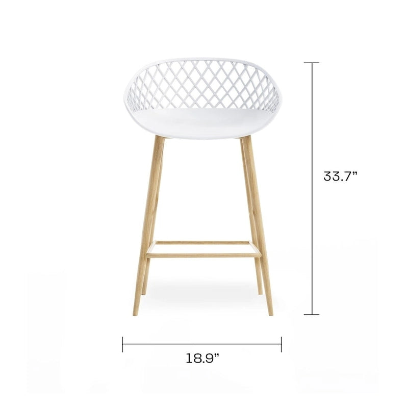 Tabouret de comptoir Kurv moderne du milieu du siècle avec pieds en acier pour l'intérieur ou l'extérieur – Lot de 2
