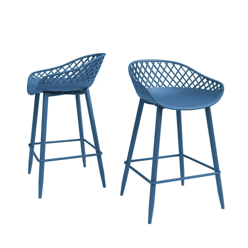 Tabouret de comptoir Kurv moderne du milieu du siècle avec pieds en acier pour l'intérieur ou l'extérieur – Lot de 2