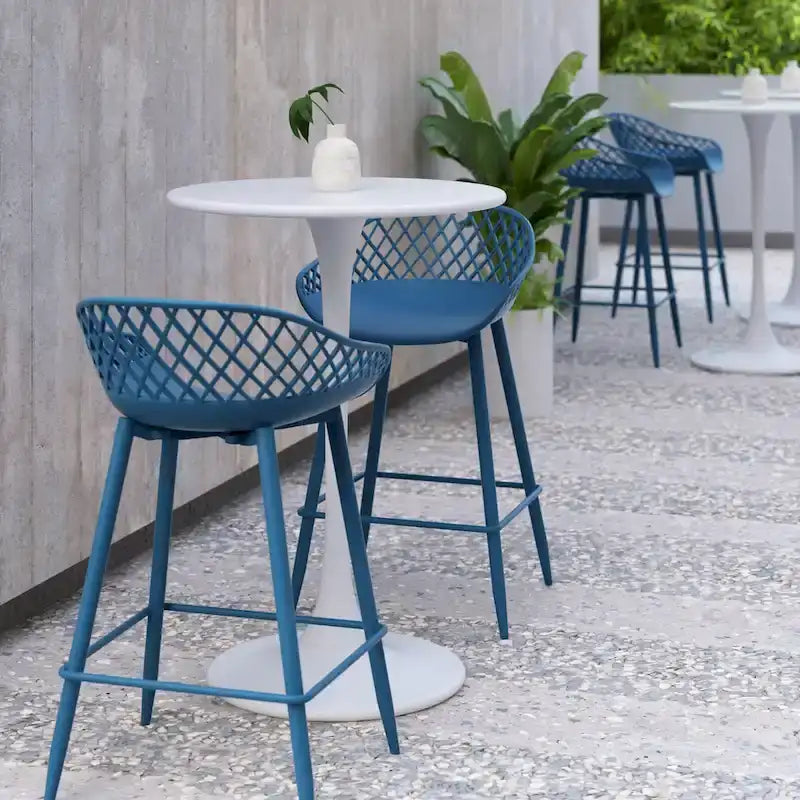 Tabouret de comptoir Kurv moderne du milieu du siècle avec pieds en acier pour l'intérieur ou l'extérieur – Lot de 2