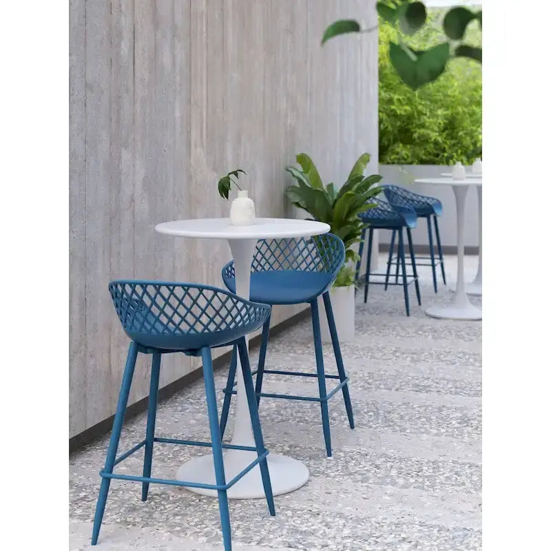 Tabouret de comptoir Kurv moderne du milieu du siècle avec pieds en acier pour l'intérieur ou l'extérieur – Lot de 2