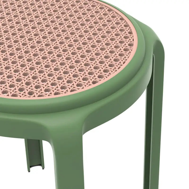 Tabouret de salle à manger rond en plastique avec plateau en osier Série Tresse par LeisureMod - 17.7 H x 13.4 L x 13.4 P