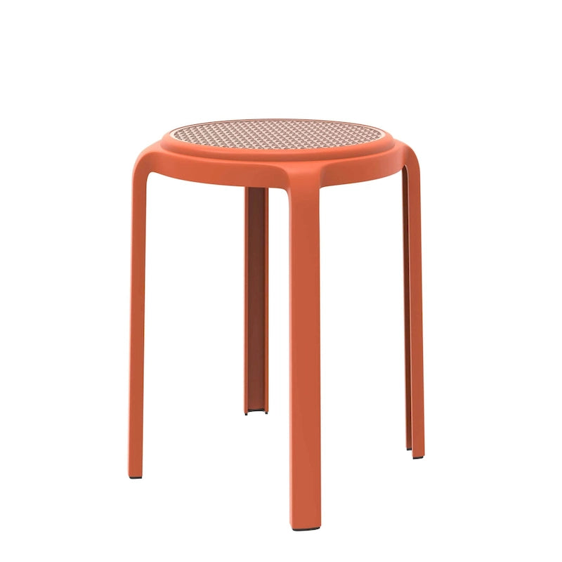 Tabouret de salle à manger rond en plastique avec plateau en osier Série Tresse par LeisureMod - 17.7 H x 13.4 L x 13.4 P