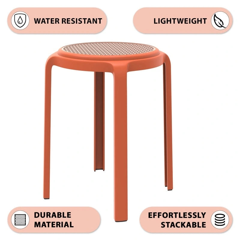 Tabouret de salle à manger rond en plastique avec plateau en osier Série Tresse par LeisureMod - 17.7 H x 13.4 L x 13.4 P