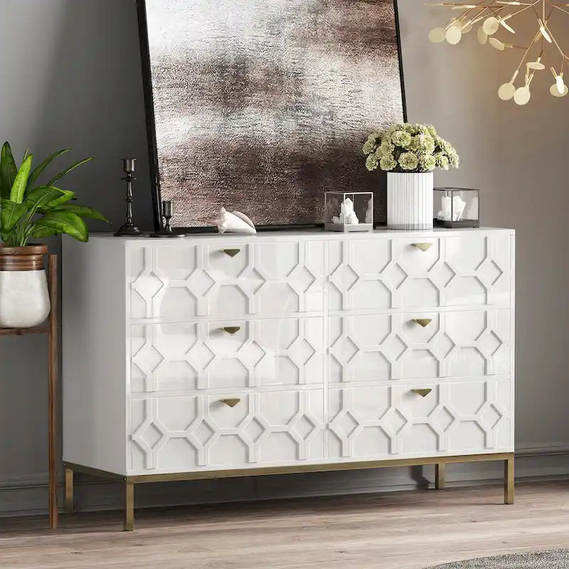 Clihome Commode Double à 6 Tiroirs en Bois pour Chambre à Coucher
