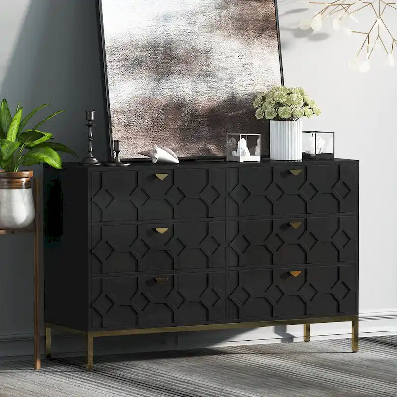 Clihome Commode Double à 6 Tiroirs en Bois pour Chambre à Coucher