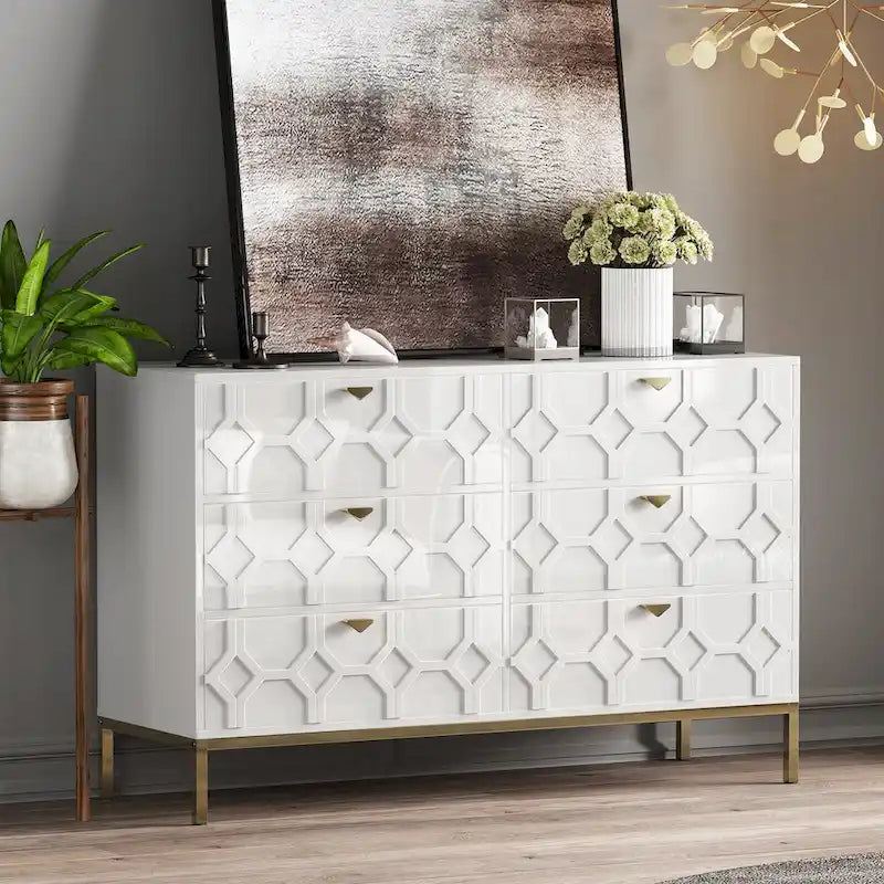 Clihome Commode Double à 6 Tiroirs en Bois pour Chambre à Coucher