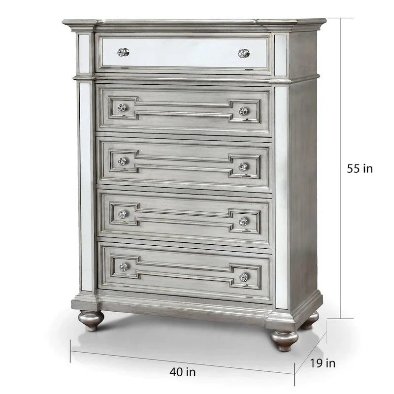 Commode à 5 tiroirs en bois massif Champagne Glam Eaen par Furniture of America