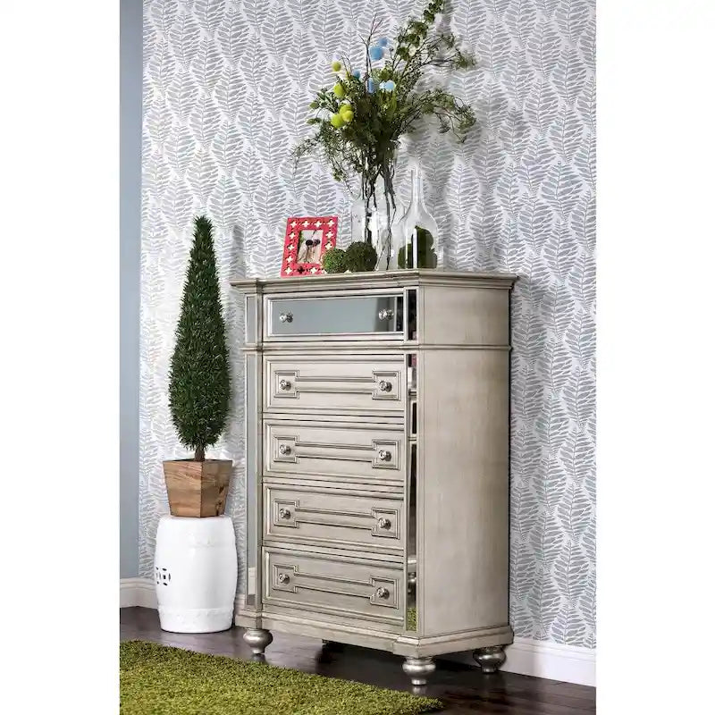 Commode à 5 tiroirs en bois massif Champagne Glam Eaen par Furniture of America